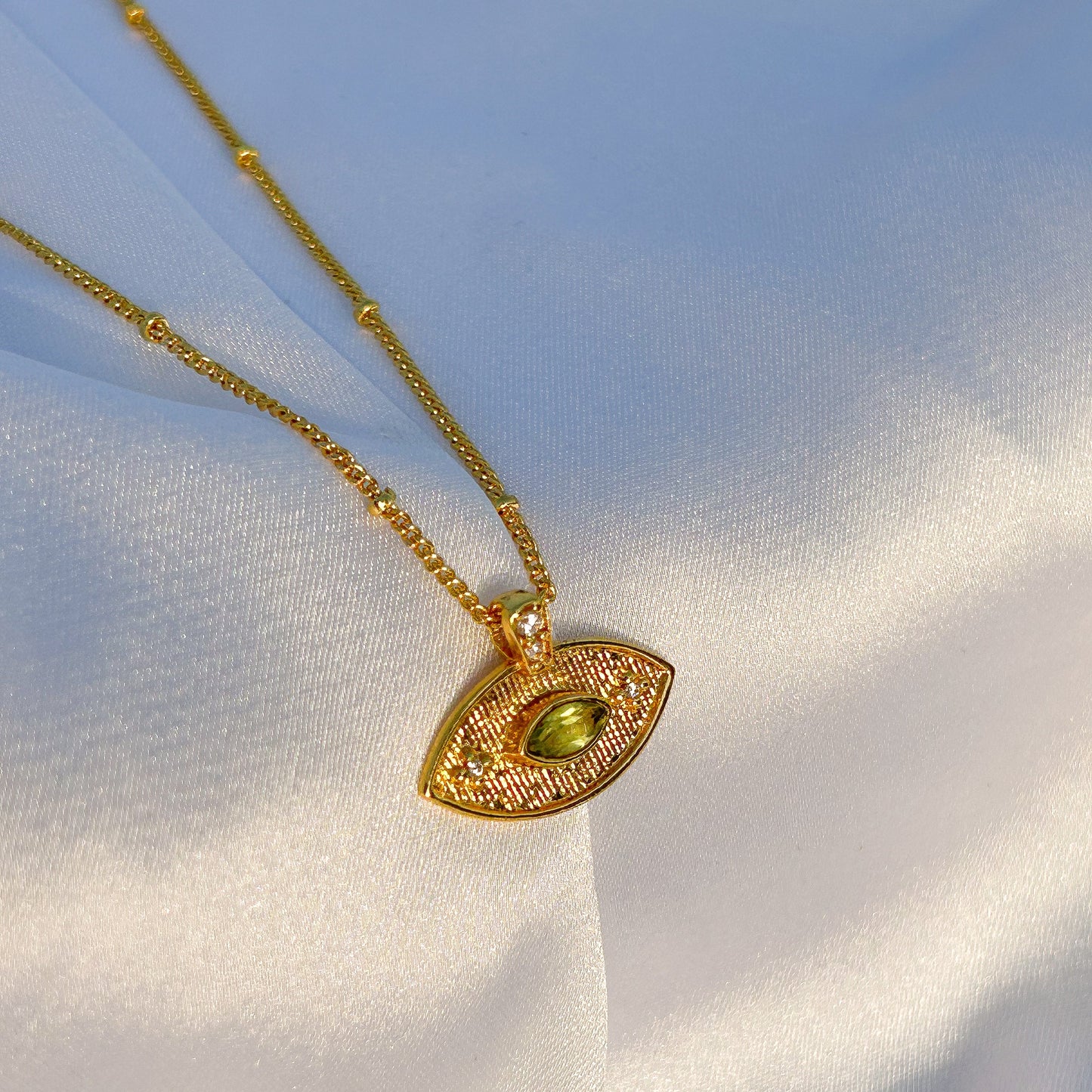 Evil Eye ball chain necklace with Amethyst, Iolite, Peridot, Ruby, Black Onyx, Blue Topaz and zircon gemstones in gold plated Brass