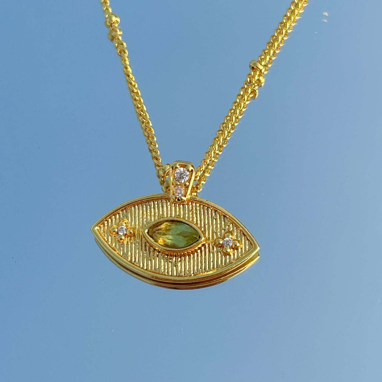 Evil Eye ball chain necklace with Amethyst, Iolite, Peridot, Ruby, Black Onyx, Blue Topaz and zircon gemstones in gold plated Brass