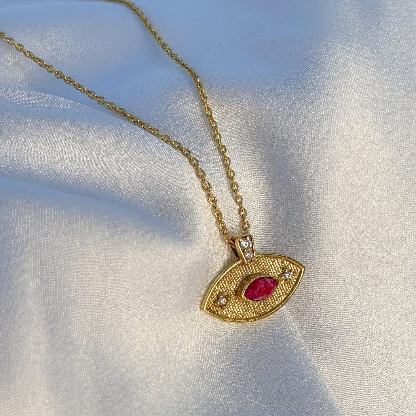 Evil Eye ball chain necklace with Amethyst, Iolite, Peridot, Ruby, Black Onyx, Blue Topaz and zircon gemstones in gold plated Brass