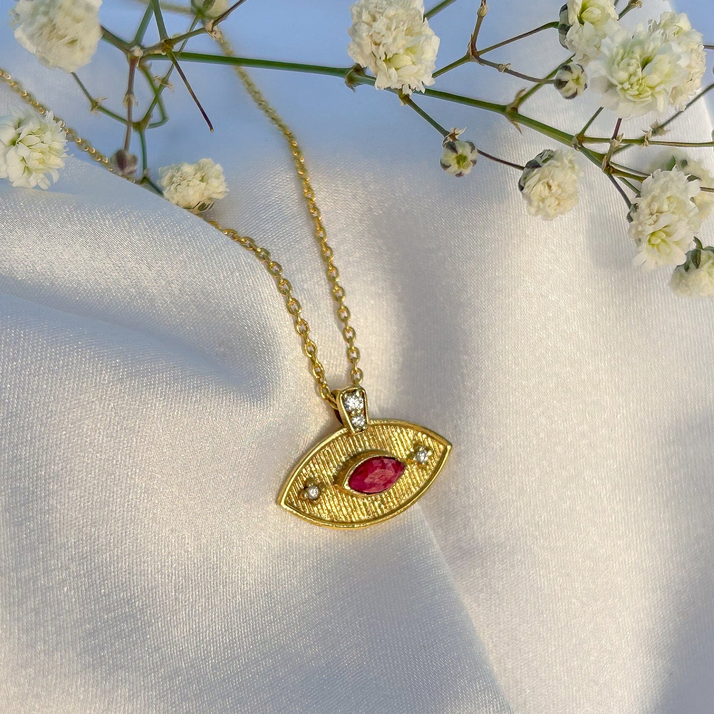 Evil Eye ball chain necklace with Amethyst, Iolite, Peridot, Ruby, Black Onyx, Blue Topaz and zircon gemstones in gold plated Brass