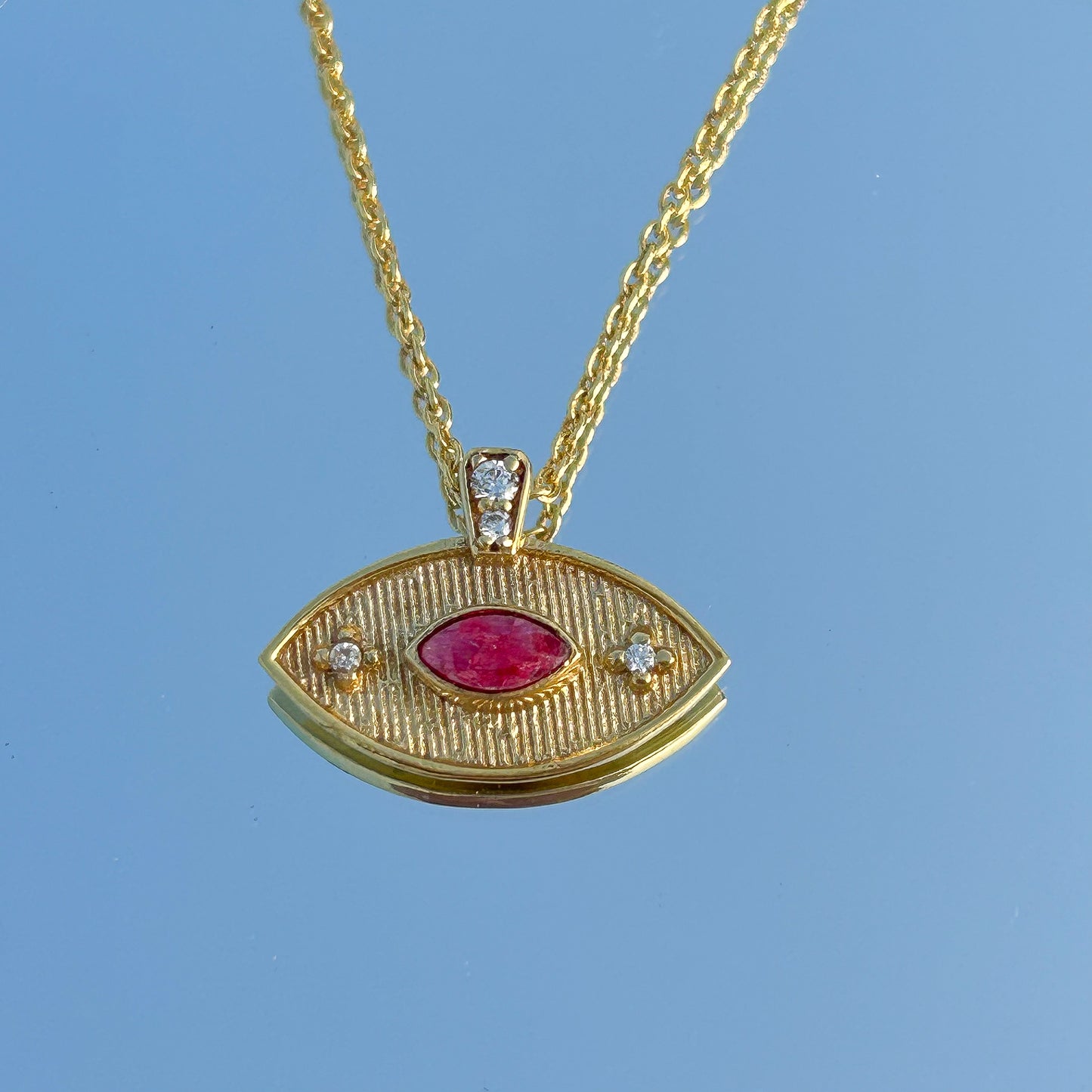 Evil Eye ball chain necklace with Amethyst, Iolite, Peridot, Ruby, Black Onyx, Blue Topaz and zircon gemstones in gold plated Brass