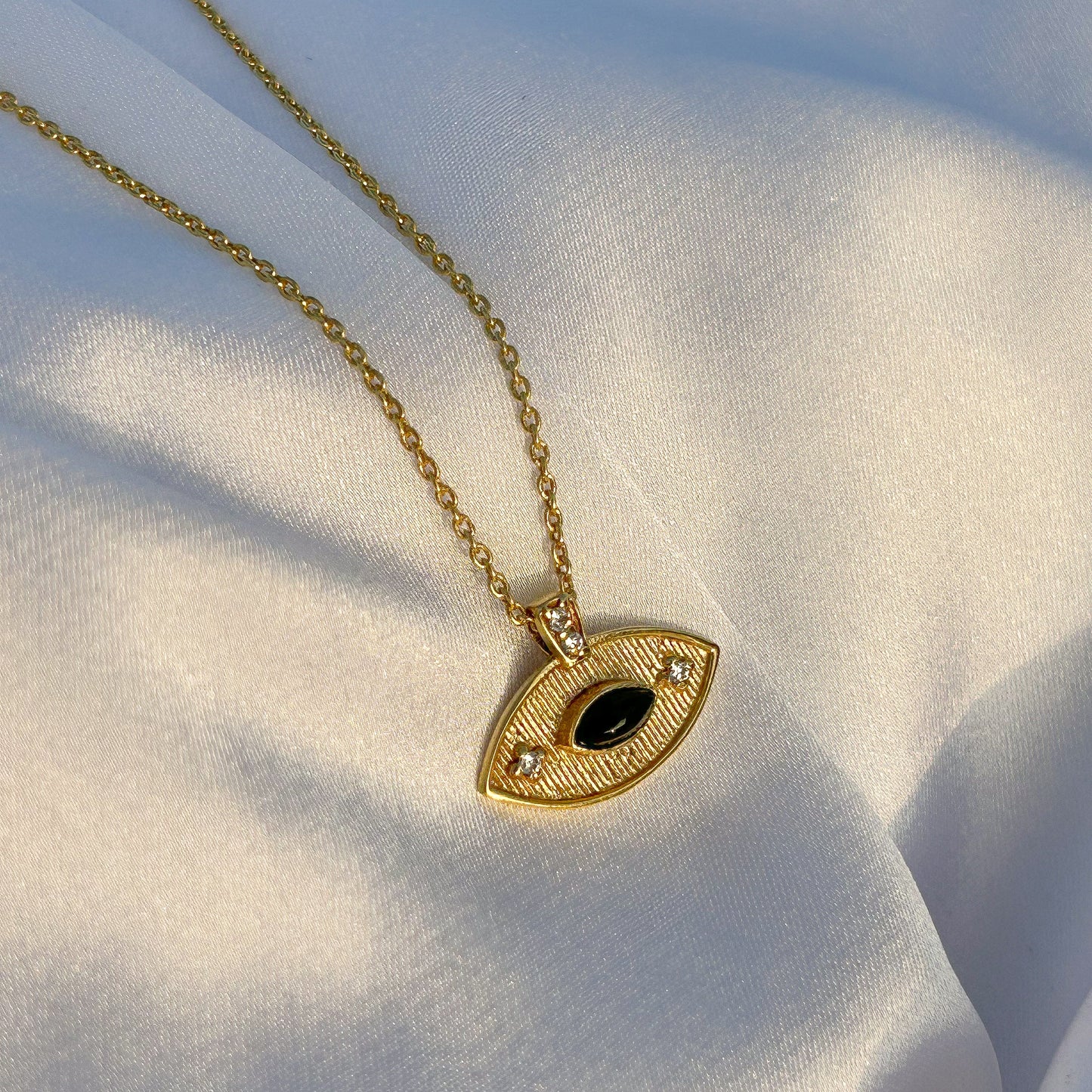 Evil Eye ball chain necklace with Amethyst, Iolite, Peridot, Ruby, Black Onyx, Blue Topaz and zircon gemstones in gold plated Brass