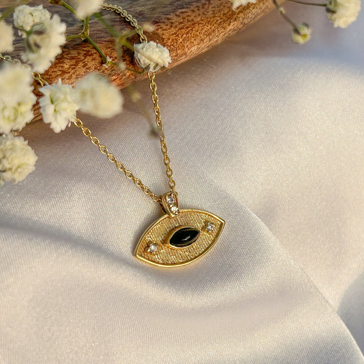 Evil Eye ball chain necklace with Amethyst, Iolite, Peridot, Ruby, Black Onyx, Blue Topaz and zircon gemstones in gold plated Brass