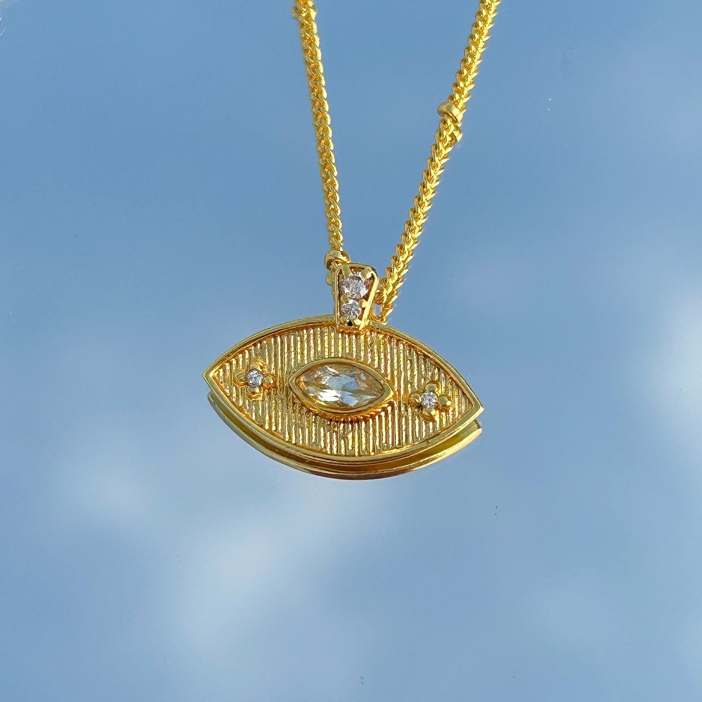 Evil Eye ball chain necklace with Amethyst, Iolite, Peridot, Ruby, Black Onyx, Blue Topaz and zircon gemstones in gold plated Brass