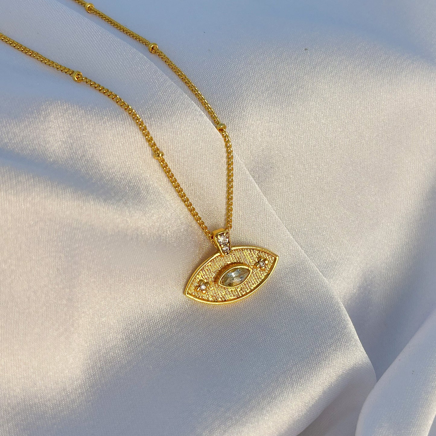 Evil Eye ball chain necklace with Amethyst, Iolite, Peridot, Ruby, Black Onyx, Blue Topaz and zircon gemstones in gold plated Brass