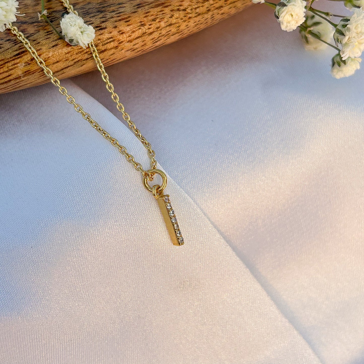 A-Z Alphabet Initial chain necklace with zircon gemstones in gold plated Brass
