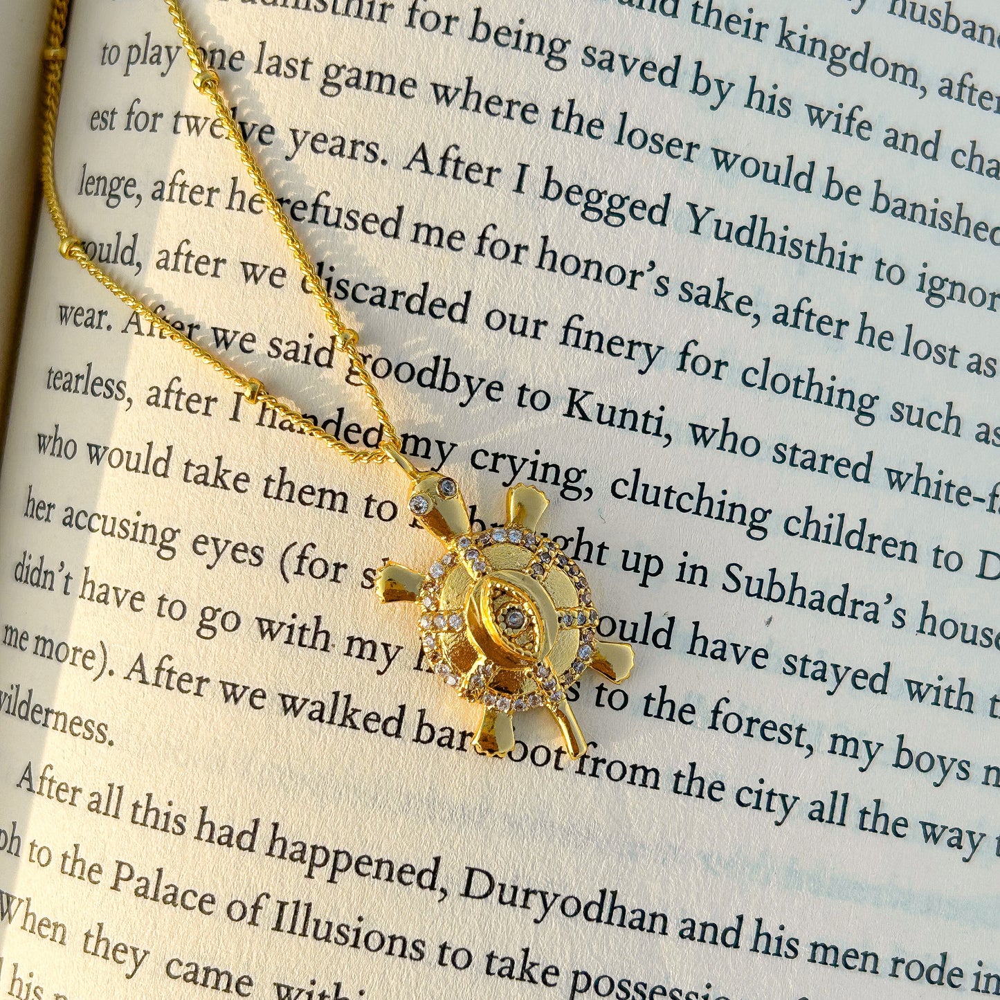 Evil Eye Turtle charm ball chain necklace with zircon gemstones in gold plated Brass