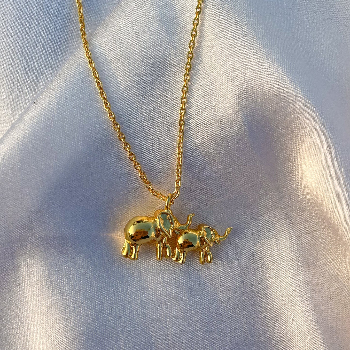 Elephant and Calf charm chain necklace in gold plated Brass
