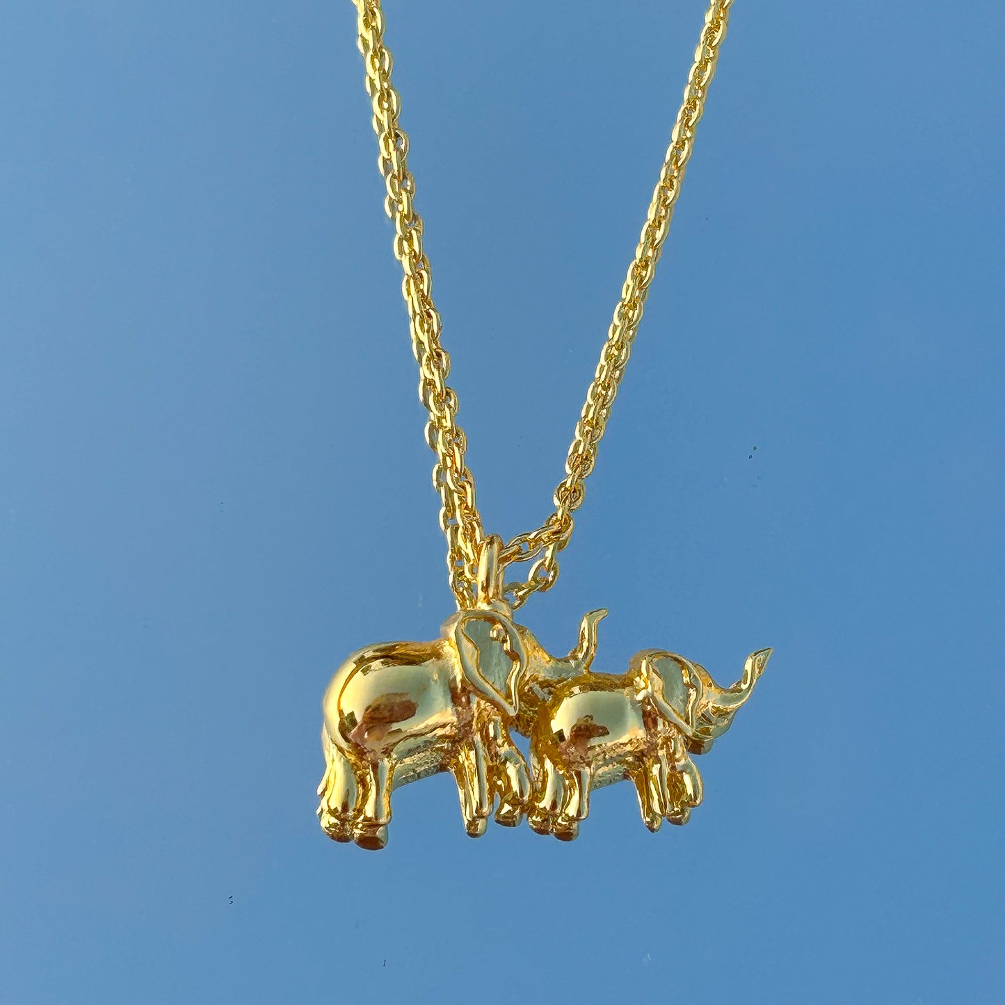 Elephant and Calf charm chain necklace in gold plated Brass