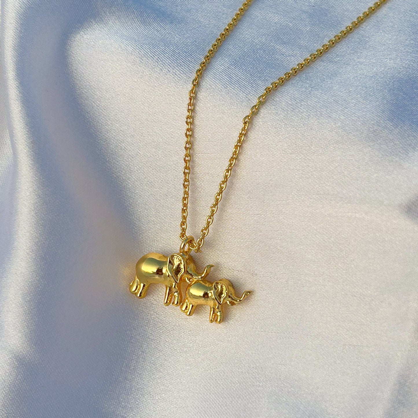 Elephant and Calf charm chain necklace in gold plated Brass
