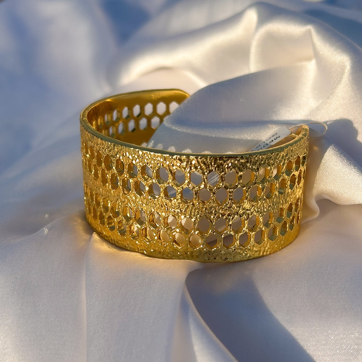 Textured Adjustable Cuff Bangle in Gold Plated Brass