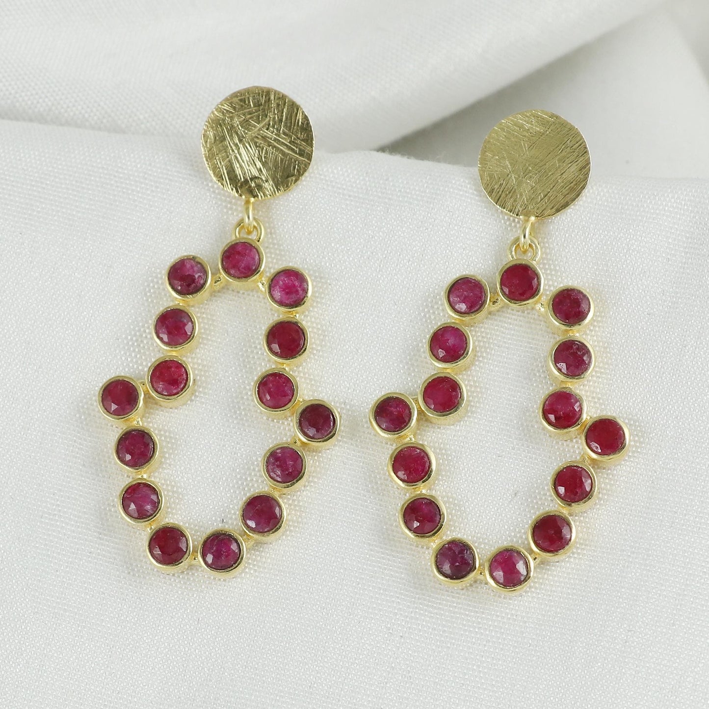 Gold Plated Brass Ruby Hamsa Earrings, Spiritual Jewelry