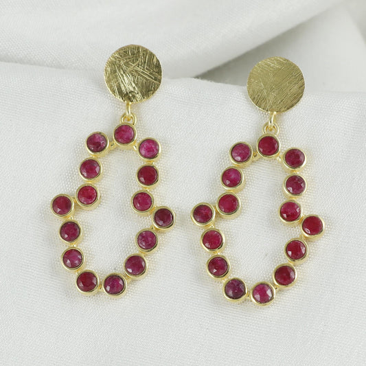 Gold Plated Brass Ruby Hamsa Earrings, Spiritual Jewelry