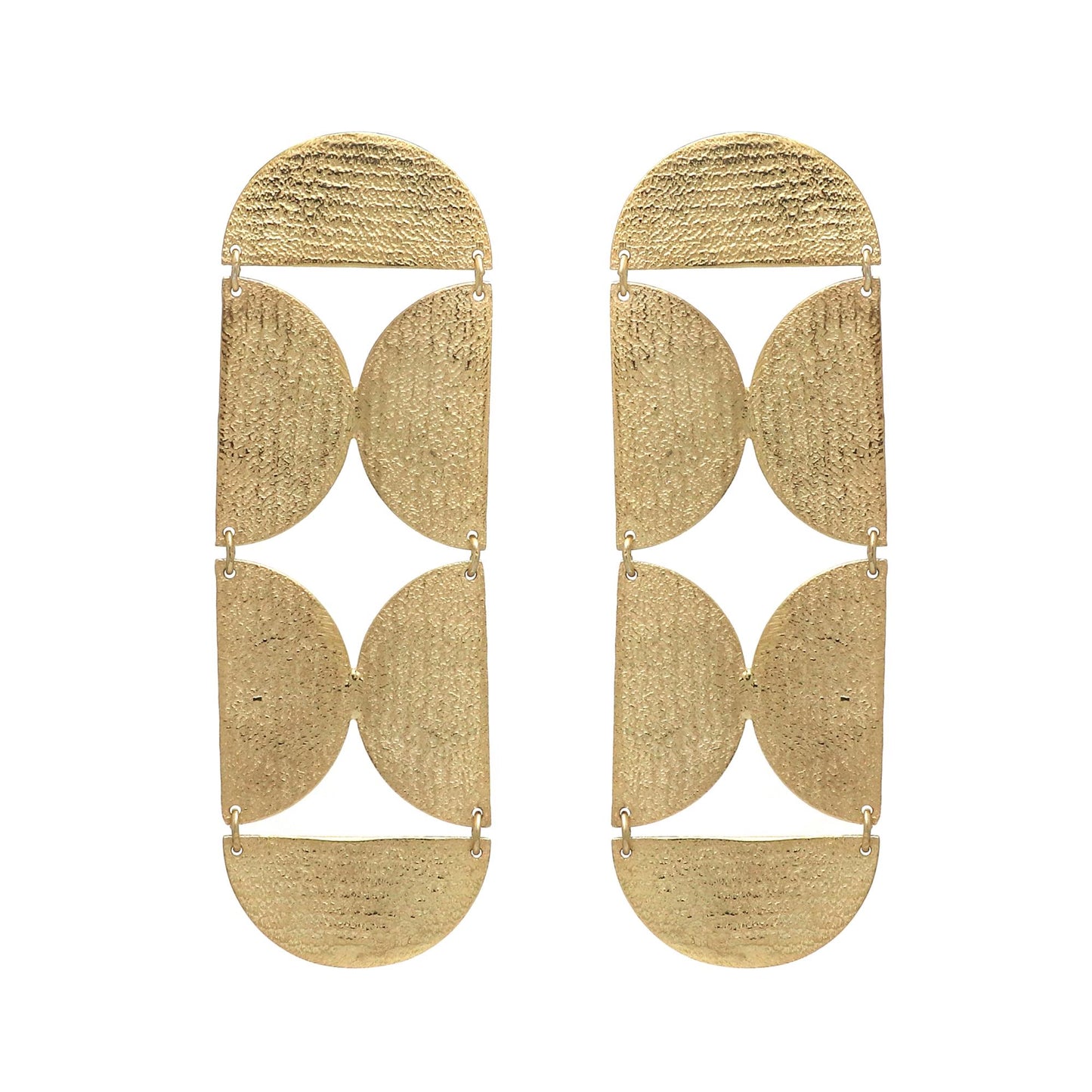 Gold plated brass long designer earrings with shiny brushed texture , Party wear earrings