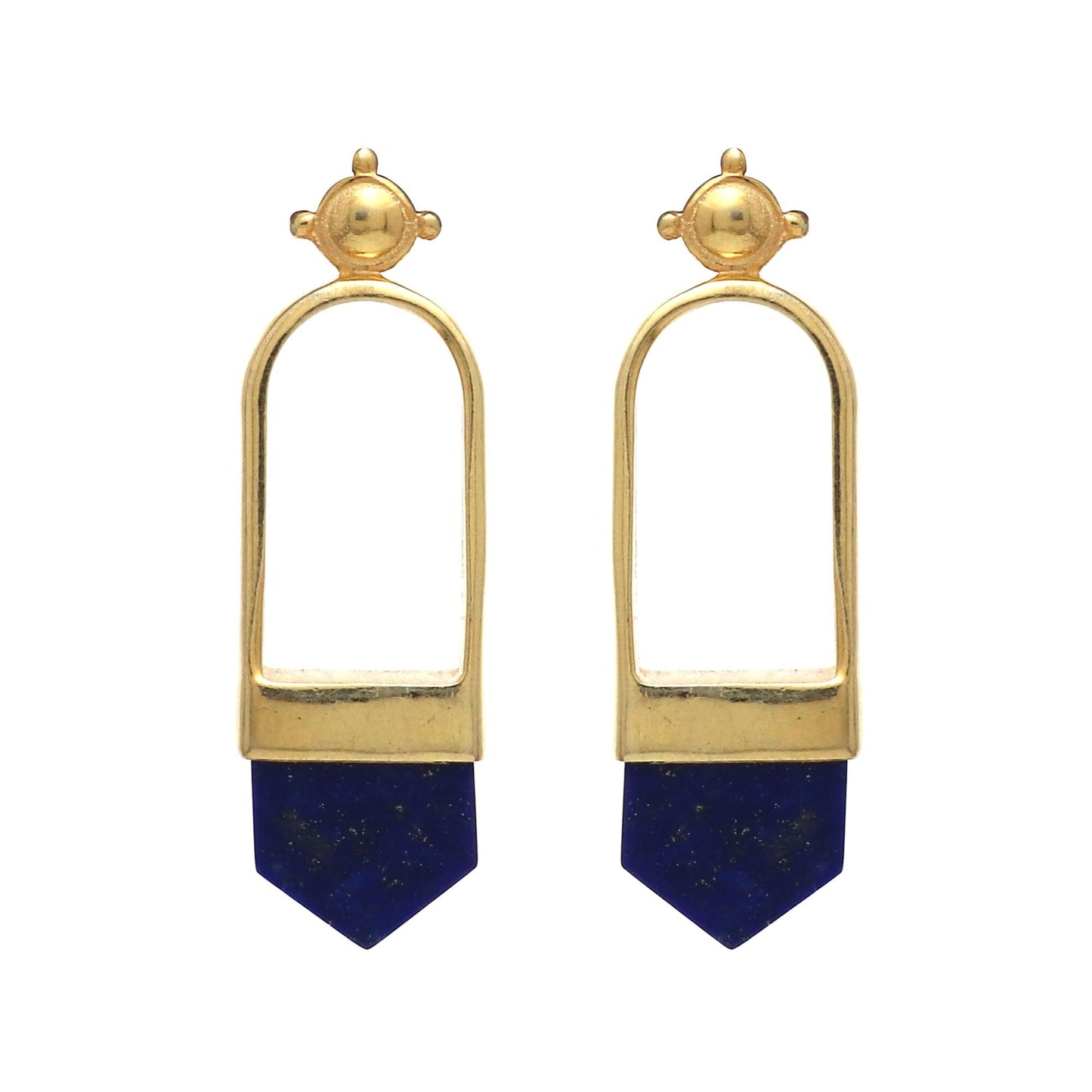 Lapis lazuli brass gold plated earrings, Natural gemstone earrings for everyday wear