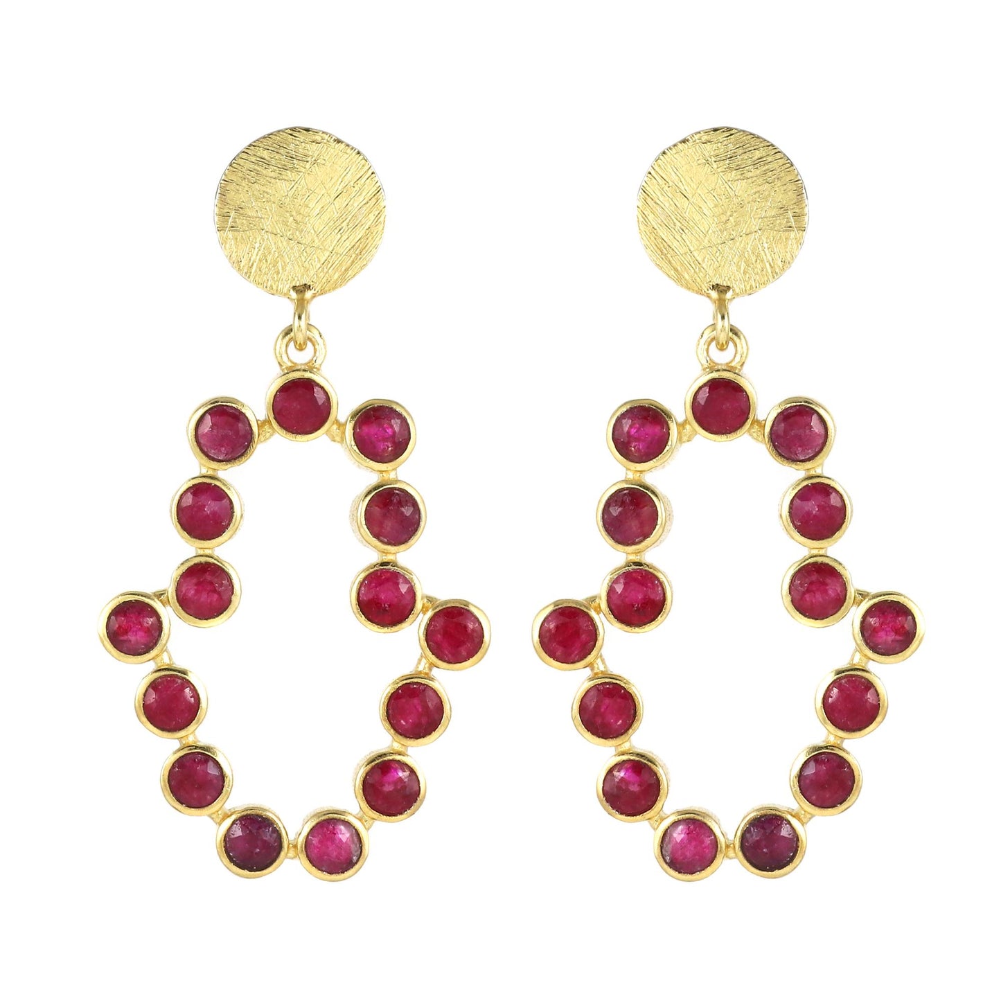 Gold Plated Brass Ruby Hamsa Earrings, Spiritual Jewelry