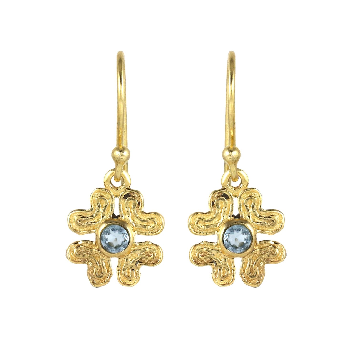 Gold Plated Brass Blue Topaz Clover Earrings