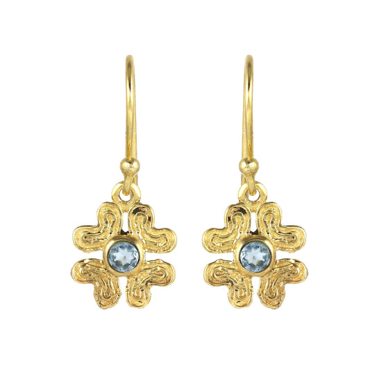 Gold Plated Brass Blue Topaz Clover Earrings