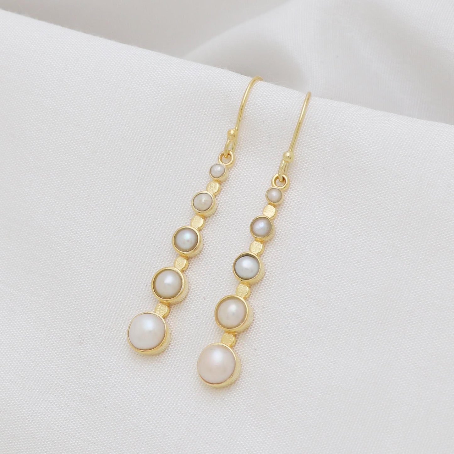 Gold Plated Brass Long Pearl Earrings, Office wear jewelry for women