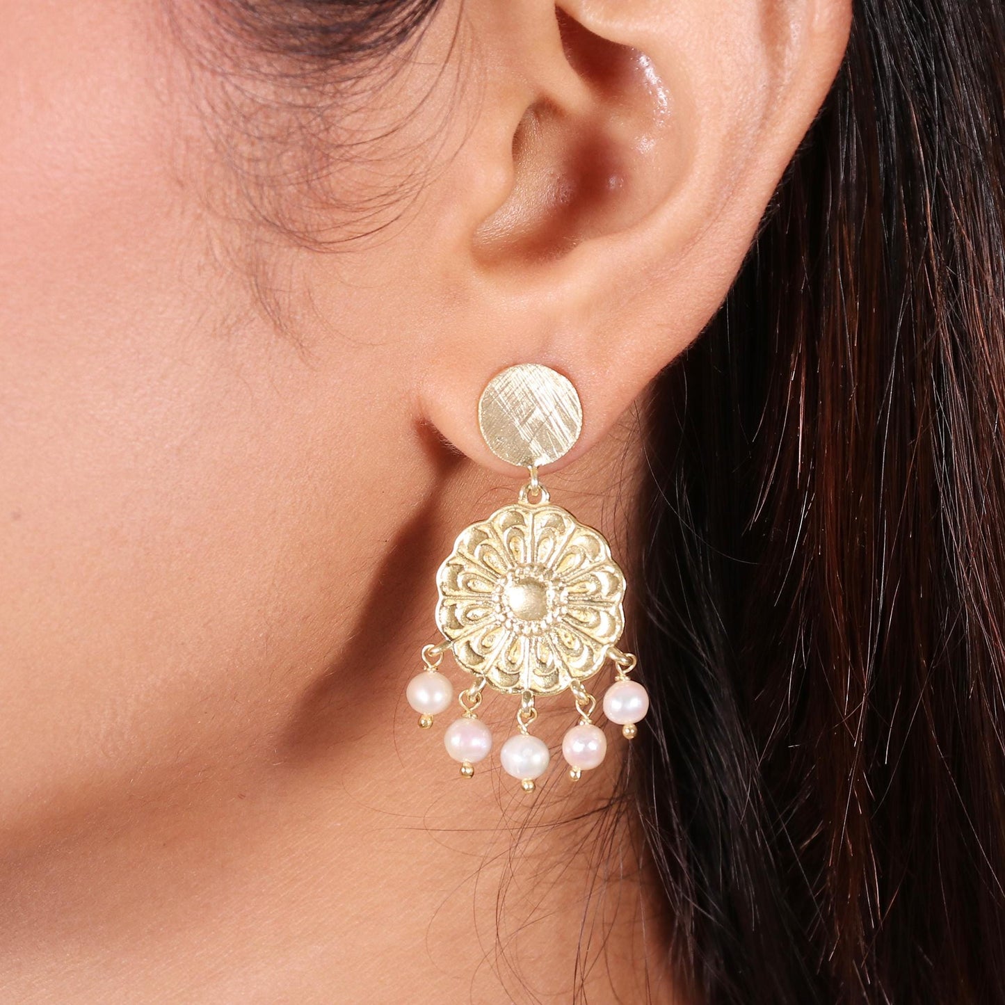 Gold Plated Brass Ethnic Pearl Earrings for party wear