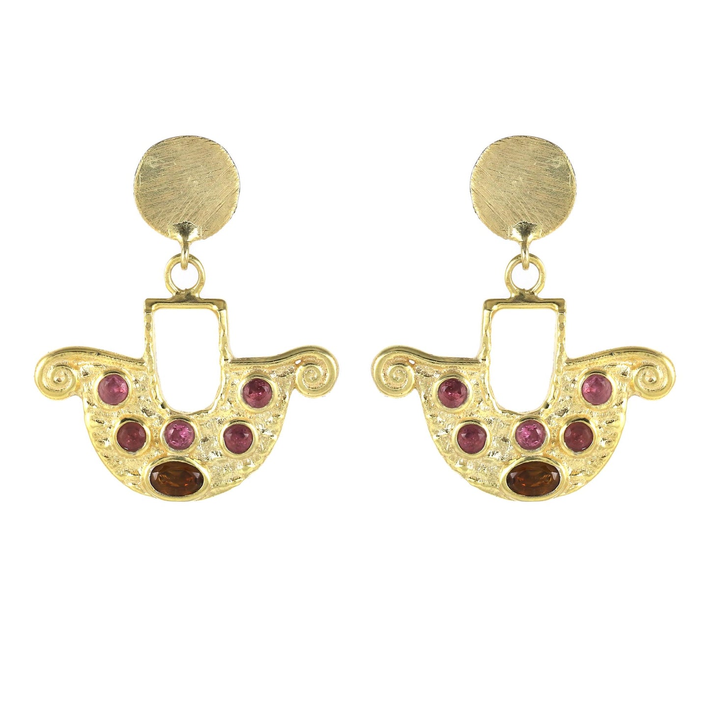 Multi Tourmaline Gold plated brass earrings, Statement everyday wear jewelry