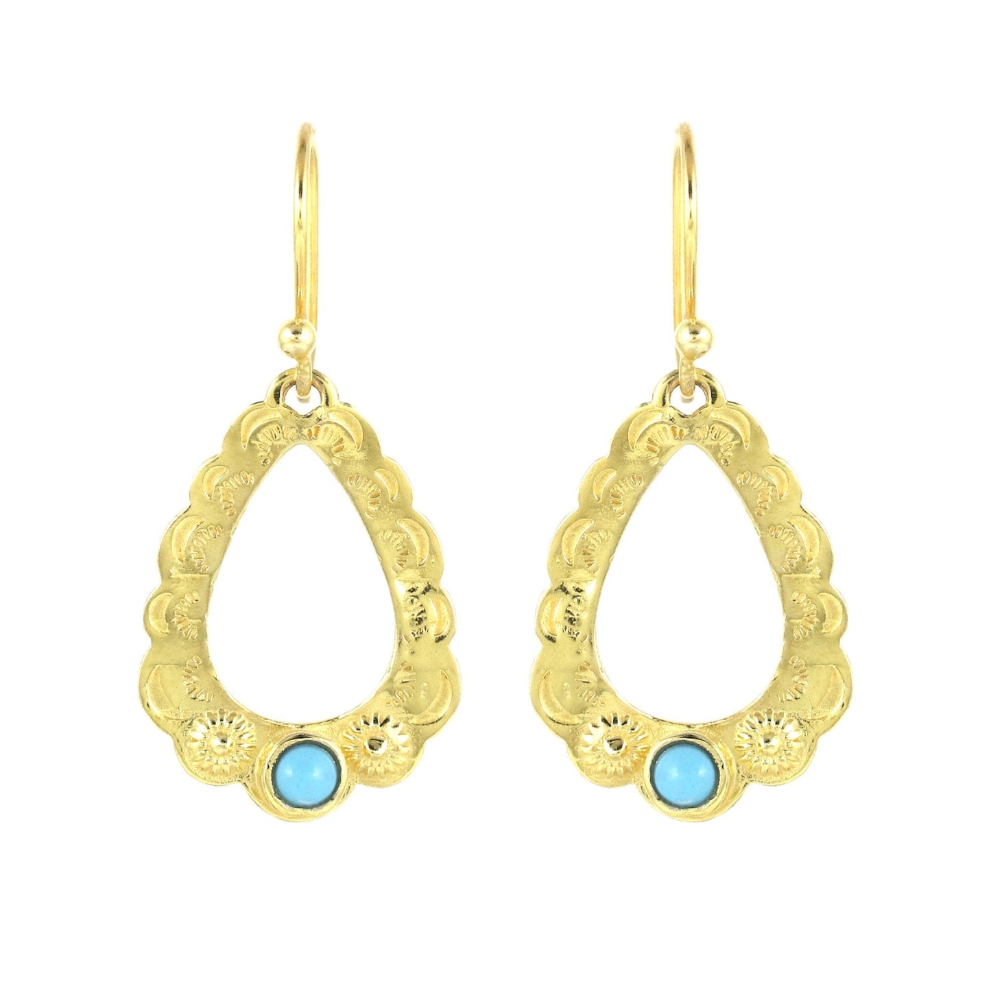 Gold Plated Brass Turquoise Hill Tribe Earrings, Office Wear Jewelry