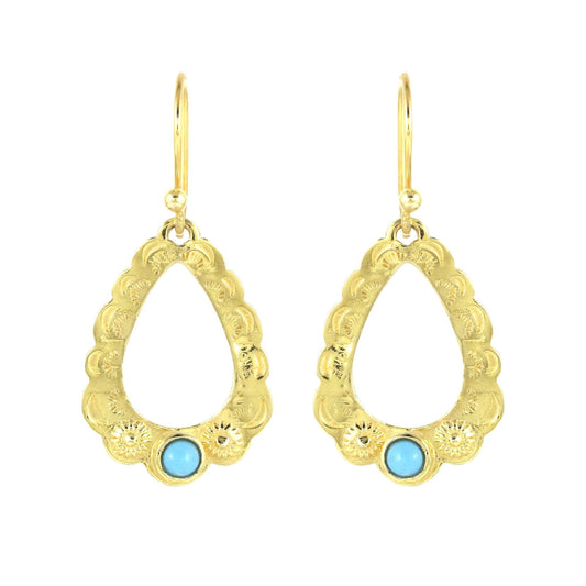 Gold Plated Brass Turquoise Hill Tribe Earrings, Office Wear Jewelry
