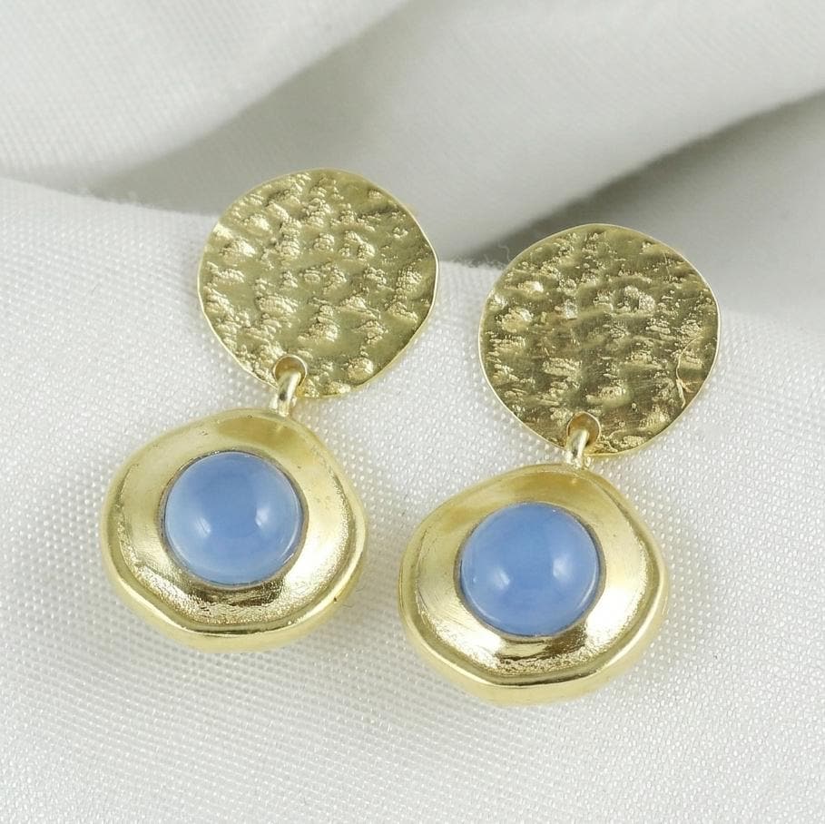 Chalcedony Gold plated brass earrings, Statement everyday wear jewelry
