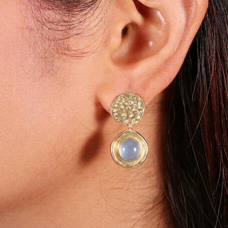 Chalcedony Gold plated brass earrings, Statement everyday wear jewelry