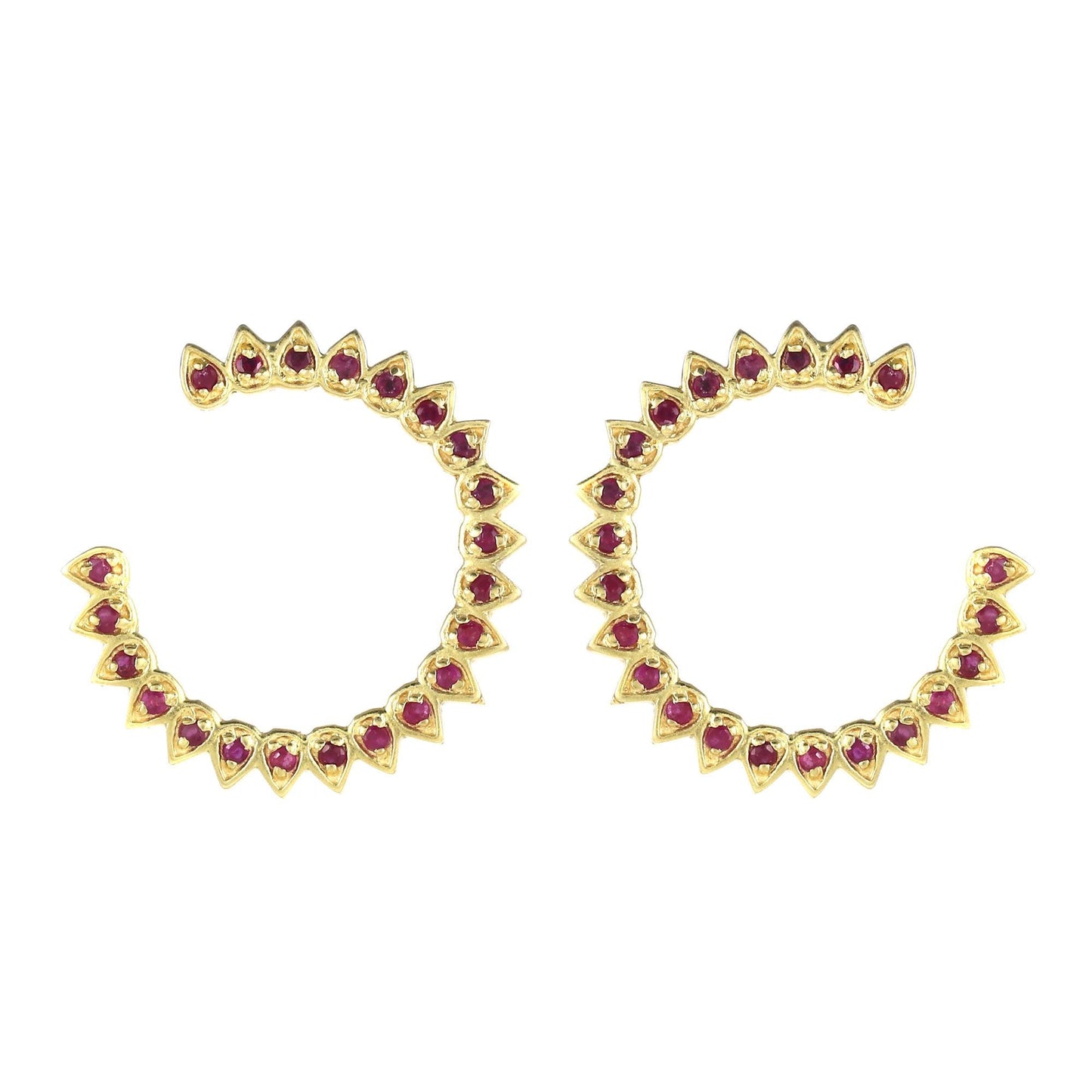 Gold Plated Brass Ruby Hoop Earrings, 22mm Round, Minimal Daily Wear