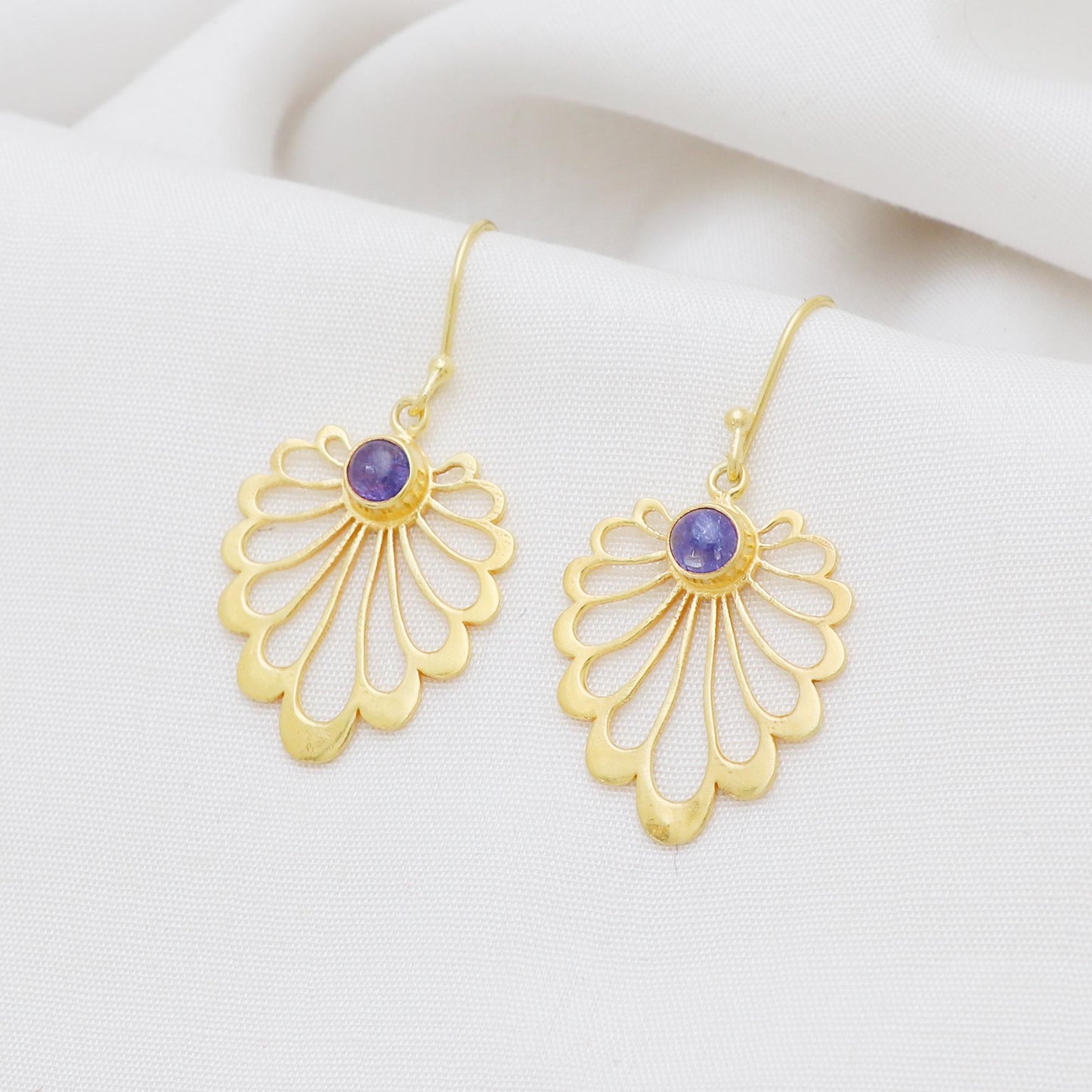 Gold Plated Brass Filigree Amethyst Earrings, Office wear jewelry for women