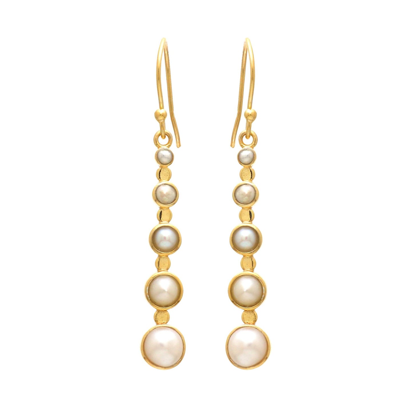 Gold Plated Brass Long Pearl Earrings, Office wear jewelry for women
