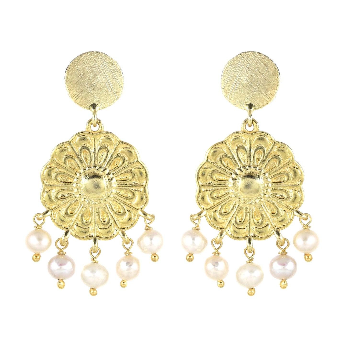 Gold Plated Brass Ethnic Pearl Earrings for party wear