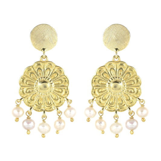 Gold Plated Brass Ethnic Pearl Earrings for party wear