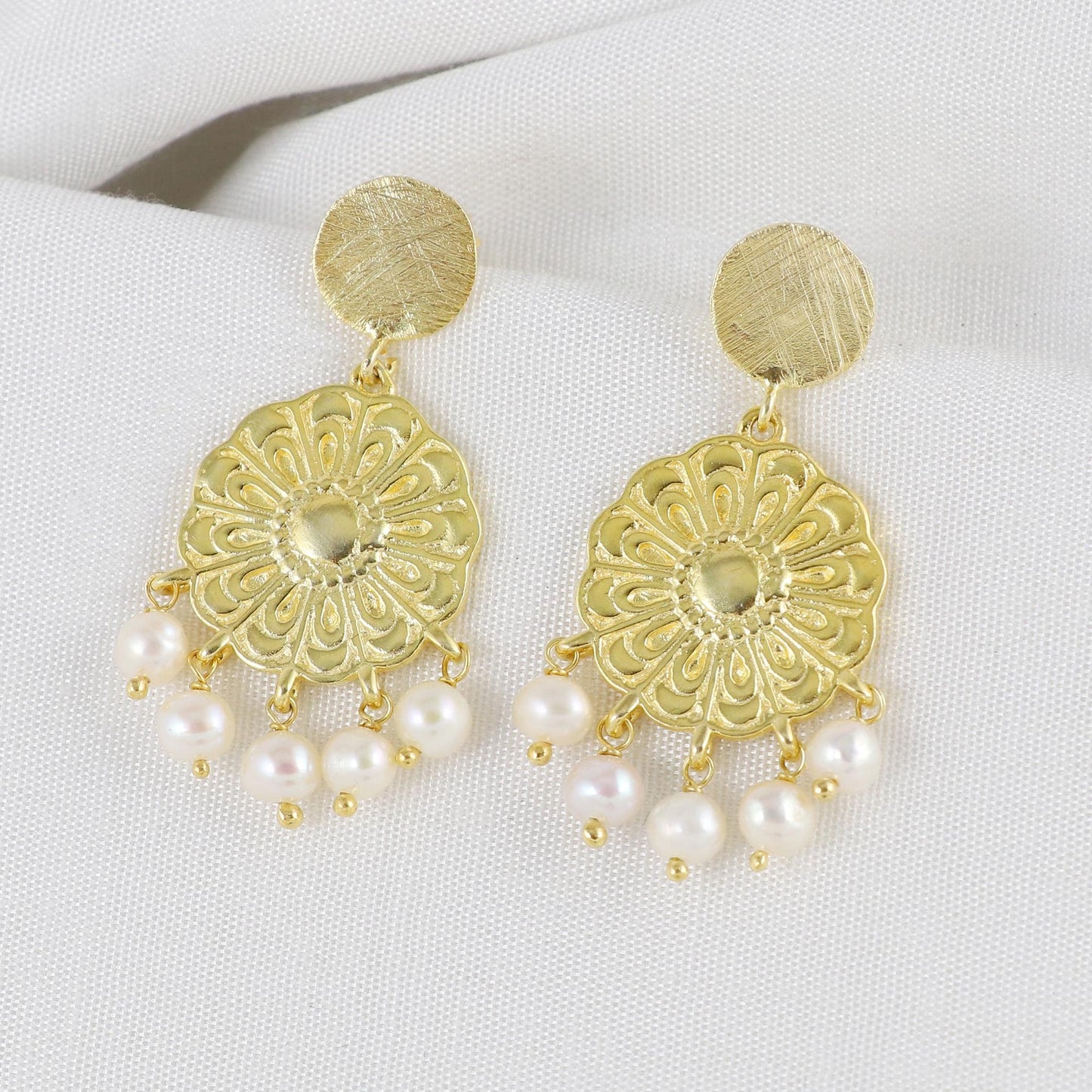 Gold Plated Brass Ethnic Pearl Earrings for party wear