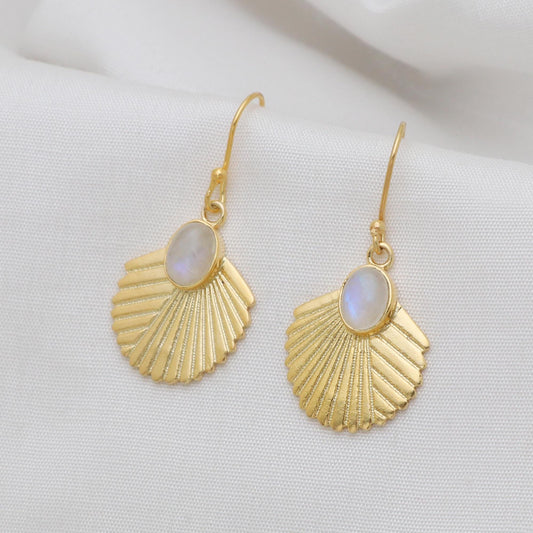 Gold Plated Brass Rainbow Moonstone Earrings, Daily wear casual earrings