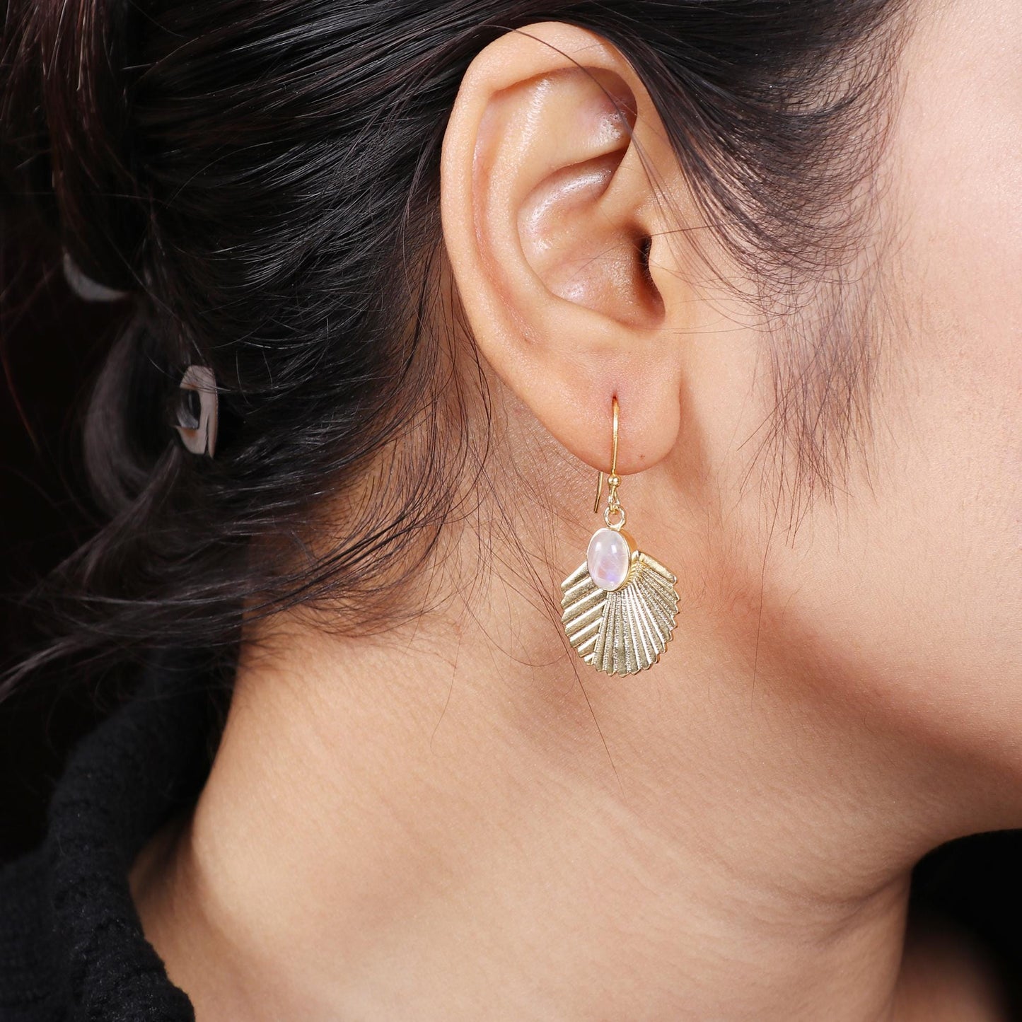 Gold Plated Brass Rainbow Moonstone Earrings, Daily wear casual earrings