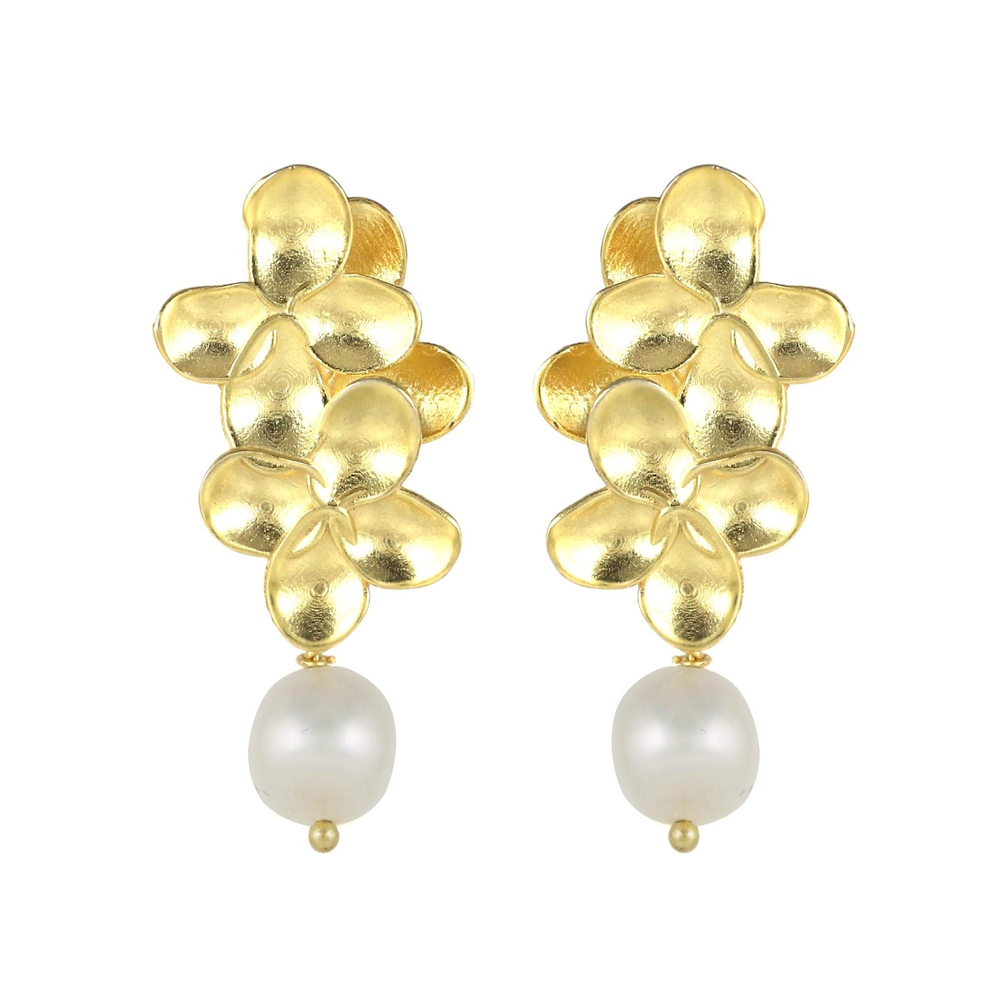 Gold Plated Brass floral Pearl Earrings for party wear