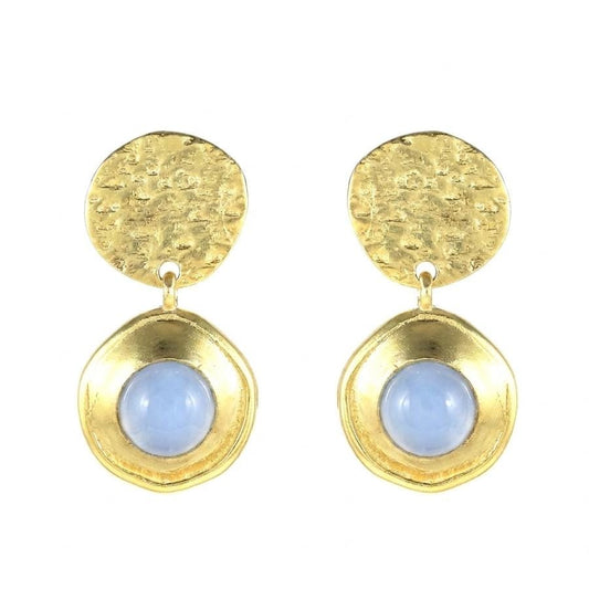 Chalcedony Gold plated brass earrings, Statement everyday wear jewelry